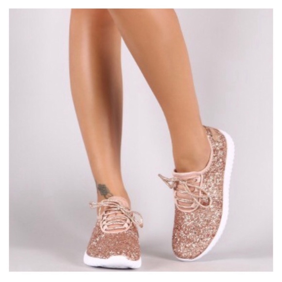 Restocked- Rose Gold Glitter Sneakers, Gym Shoes - Picture 6 of 8